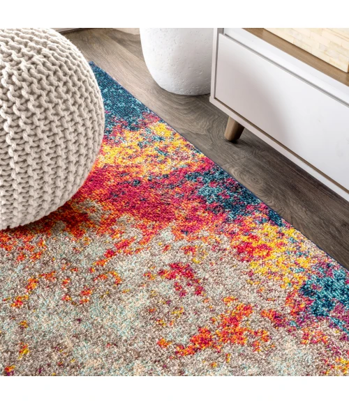 Contemporary POP Modern Abstract Cream/Blue 8 ft. x 10 ft. Area Rug