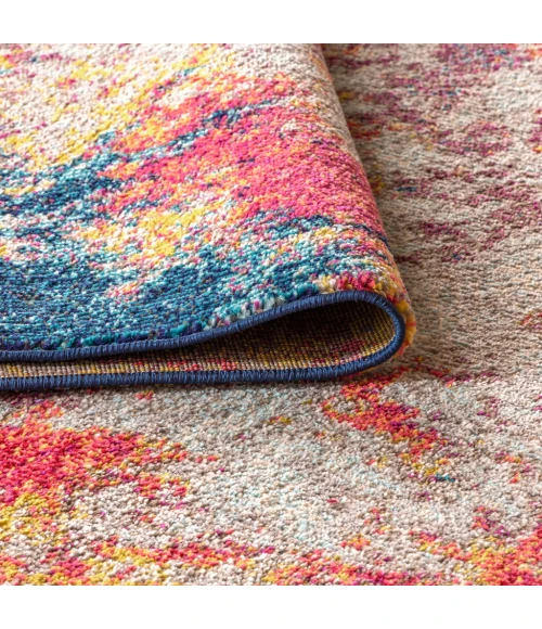 Contemporary POP Modern Abstract Cream/Blue 8 ft. x 10 ft. Area Rug