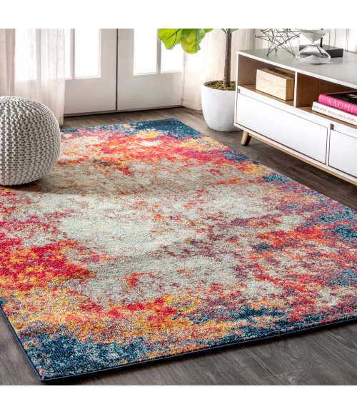 Contemporary POP Modern Abstract Cream/Blue 8 ft. x 10 ft. Area Rug