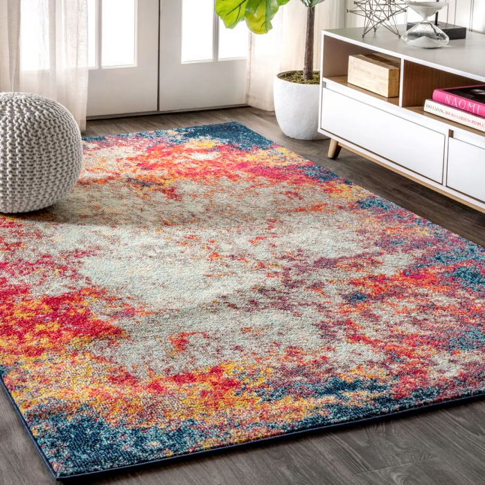 Contemporary POP Modern Abstract Cream/Blue 3 ft. x 5 ft. Area Rug