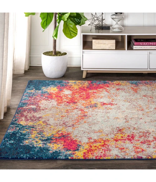 Contemporary POP Modern Abstract Cream/Blue 8 ft. x 10 ft. Area Rug