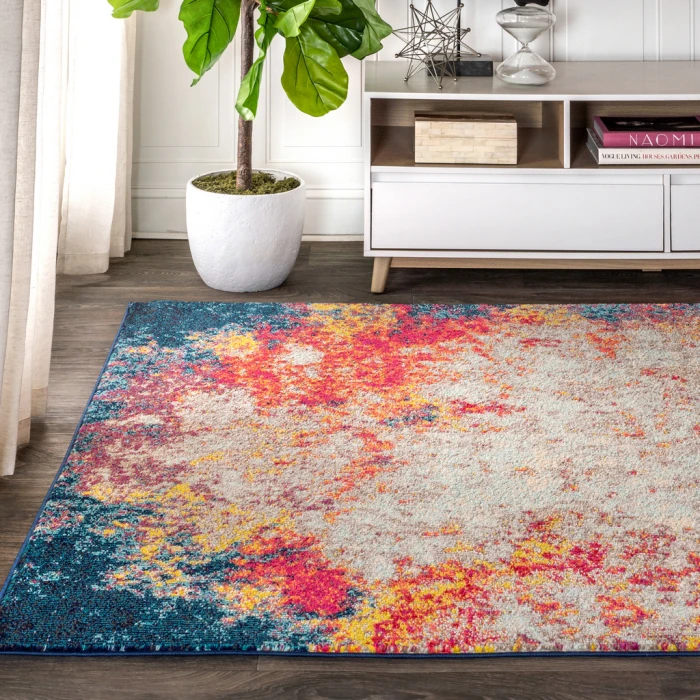 Contemporary POP Modern Abstract Cream/Blue 3 ft. x 5 ft. Area Rug