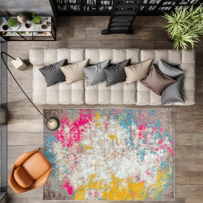 Contemporary POP Modern Abstract Yellow/Multi 5 ft. x 8 ft. Area Rug