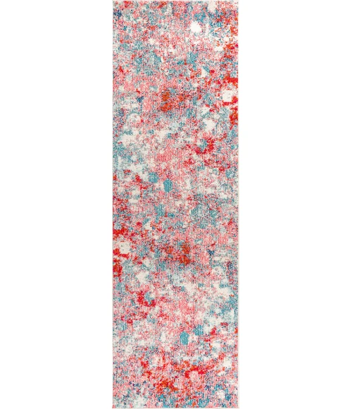 Contemporary POP Modern Abstract Blue/Red 2 ft. x 8 ft. Runner Rug