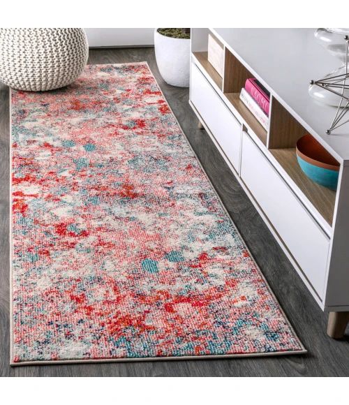 Contemporary POP Modern Abstract Blue/Red 2 ft. x 8 ft. Runner Rug
