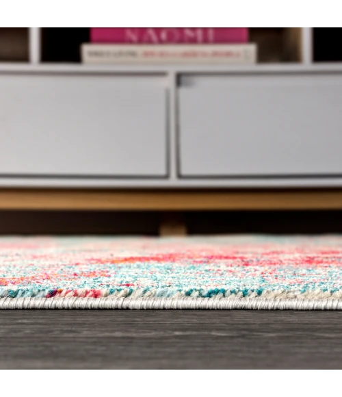 Contemporary POP Modern Abstract Blue/Red 2 ft. x 8 ft. Runner Rug