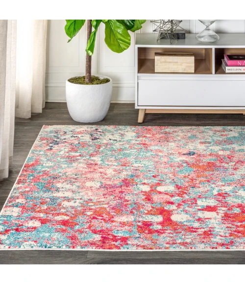 Contemporary POP Modern Abstract Blue/Red 4 ft. x 6 ft. Area Rug