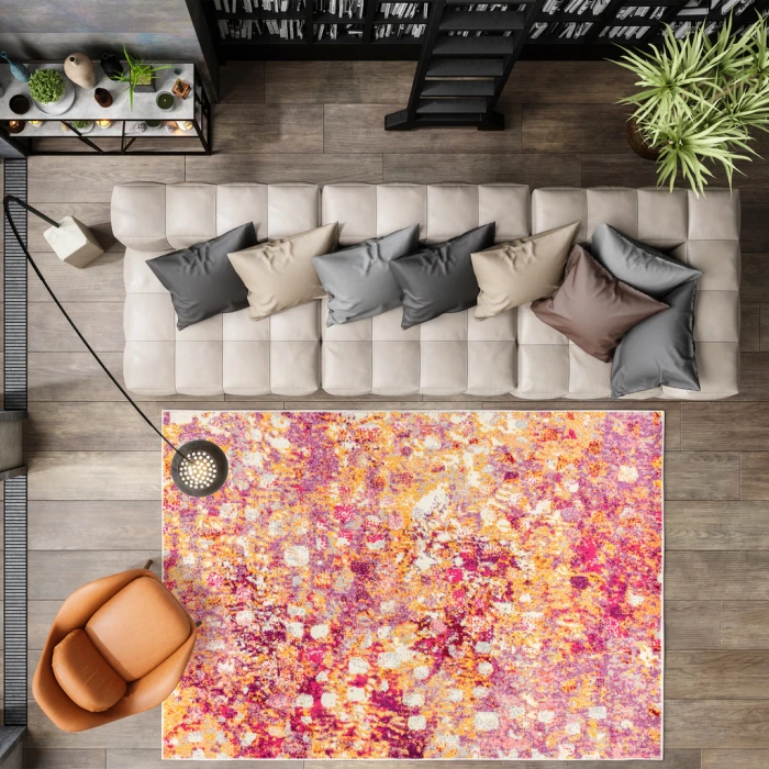 Contemporary POP Modern Abstract Pink/Orange 8 ft. x 10 ft. Area Rug