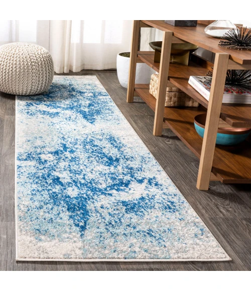 Dune Modern Abstract Cream/Blue 2 ft. x 8 ft. Runner Rug