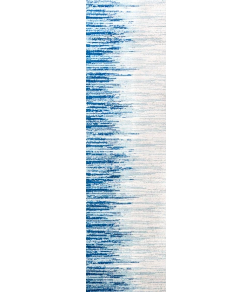 Linear Modern Half-Stripe Blue/Cream 2 ft. x 8 ft. Runner Rug