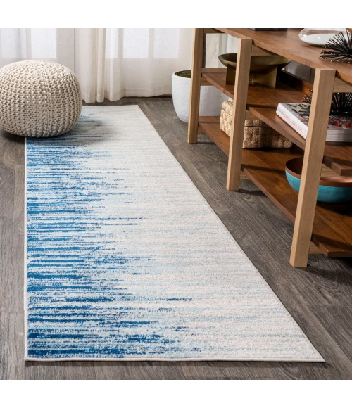 Linear Modern Half-Stripe Blue/Cream 2 ft. x 8 ft. Runner Rug