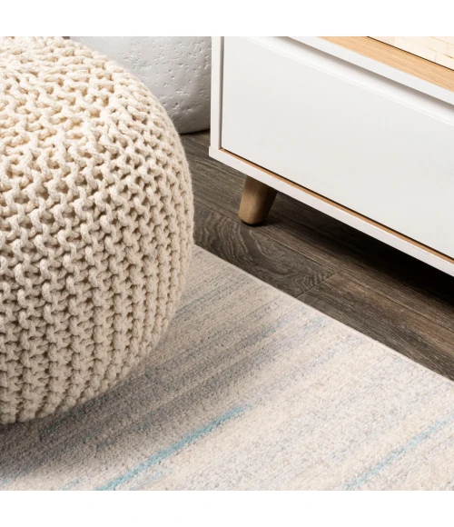 Linear Modern Half-Stripe Blue/Cream 4 ft. x 6 ft. Area Rug