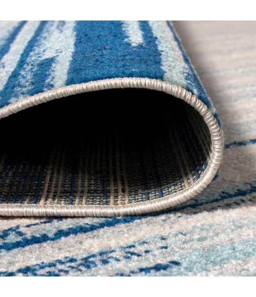Linear Modern Half-Stripe Blue/Cream 2 ft. x 8 ft. Runner Rug