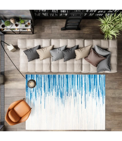 Linear Modern Half-Stripe Blue/Cream 4 ft. x 6 ft. Area Rug