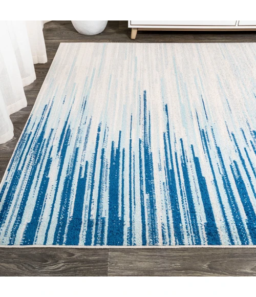 Linear Modern Half-Stripe Blue/Cream 4 ft. x 6 ft. Area Rug