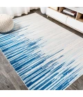 Linear Modern Half-Stripe Blue/Cream 4 ft. x 6 ft. Area Rug