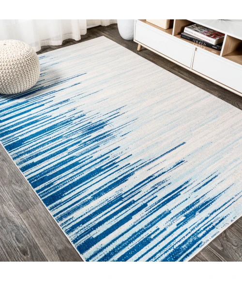 Linear Modern Half-Stripe Blue/Cream 4 ft. x 6 ft. Area Rug
