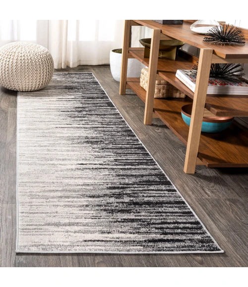 Linear Modern Half-Stripe Gray/Cream 2 ft. x 8 ft. Runner Rug