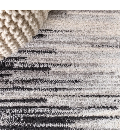 Linear Modern Half-Stripe Gray/Cream 5 ft. x 8 ft. Area Rug