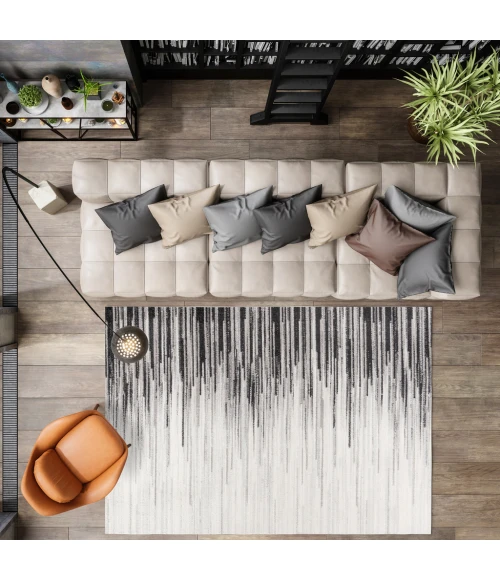 Linear Modern Half-Stripe Gray/Cream 5 ft. x 8 ft. Area Rug