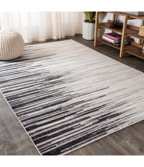 Linear Modern Half-Stripe Gray/Cream 5 ft. x 8 ft. Area Rug