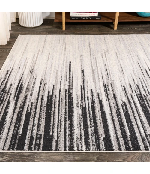 Linear Modern Half-Stripe Gray/Cream 5 ft. x 8 ft. Area Rug