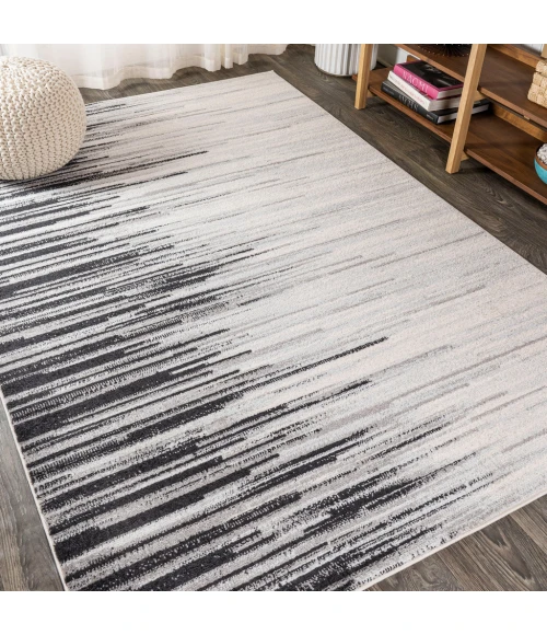 Linear Modern Half-Stripe Gray/Cream 5 ft. x 8 ft. Area Rug