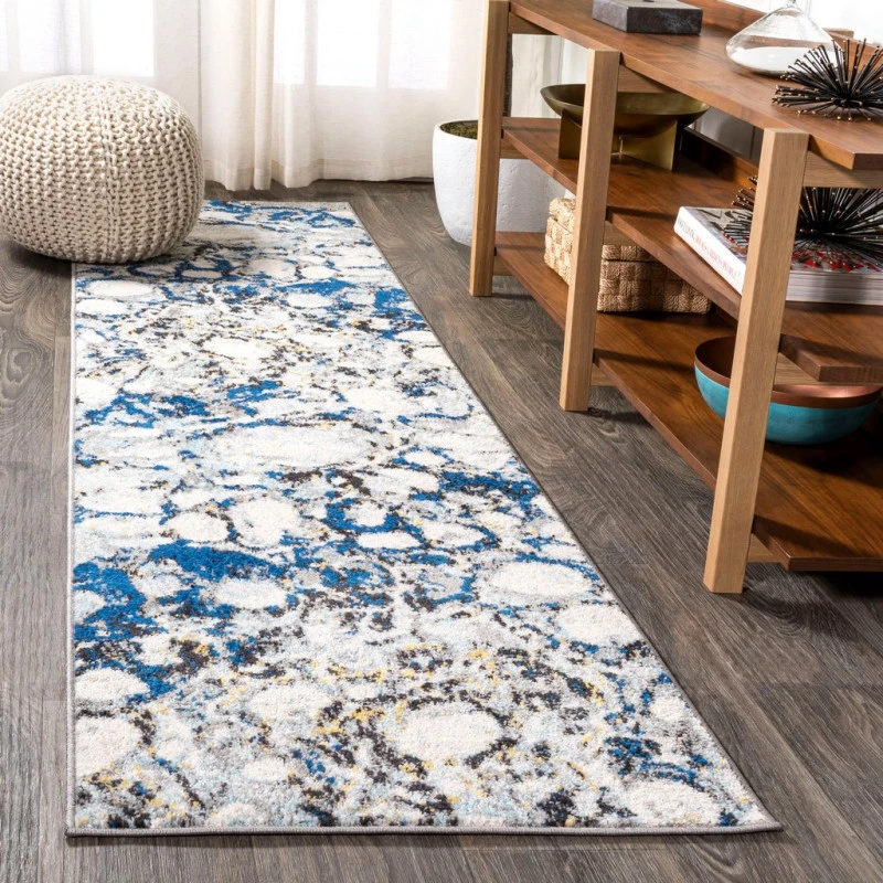 Pebble Marbled Abstract Dark Gray/Blue 2 ft. x 8 ft. Runner Rug