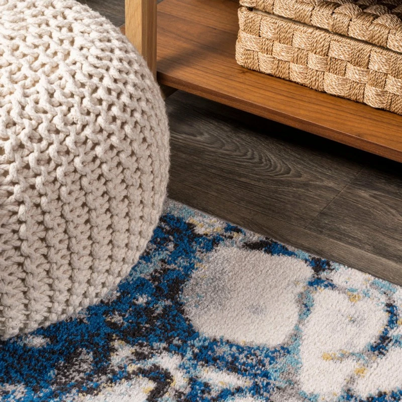 Pebble Marbled Abstract Dark Gray/Blue 2 ft. x 8 ft. Runner Rug