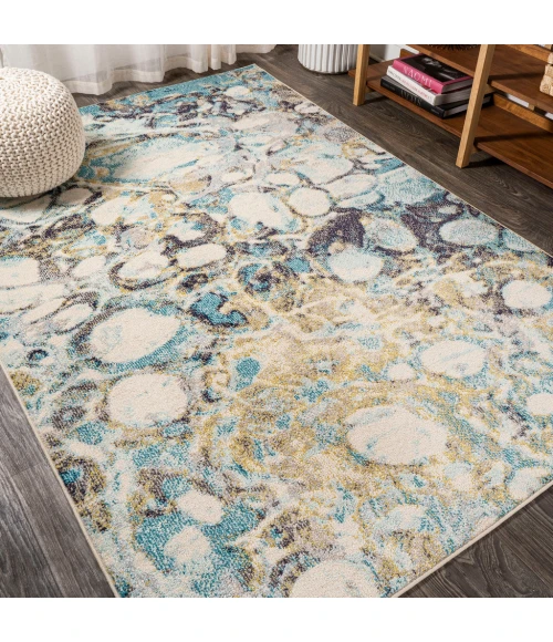 Pebble Marbled Abstract Blue/Beige 5 ft. x 8 ft. Area Rug