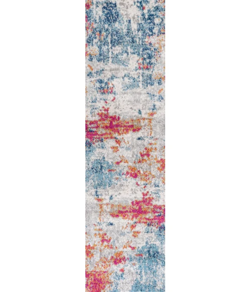 Sunset Modern Abstract Blue/Multi 2 ft. x 8 ft. Runner Rug