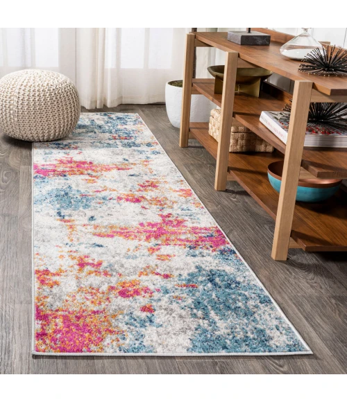 Sunset Modern Abstract Blue/Multi 2 ft. x 8 ft. Runner Rug