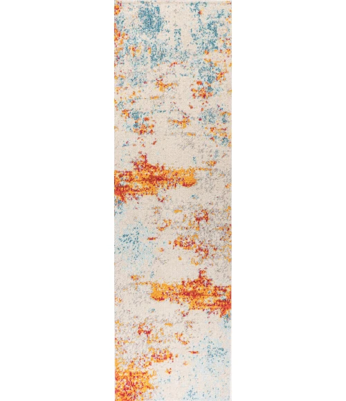 Sunset Modern Abstract Orange/Multi 2 ft. x 8 ft. Runner Rug