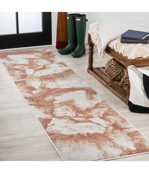 Petalo Abstract Two-Tone Modern Orange/Cream 2 ft. x 8 ft. Runner Rug