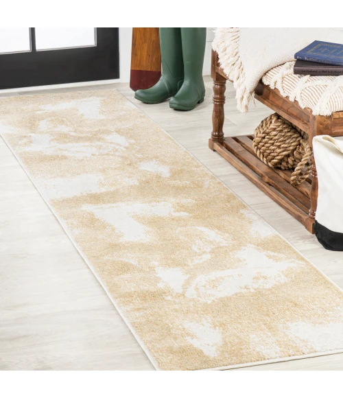 Petalo Abstract Two-Tone Modern Gold/Cream 2 ft. x 8 ft. Runner Rug