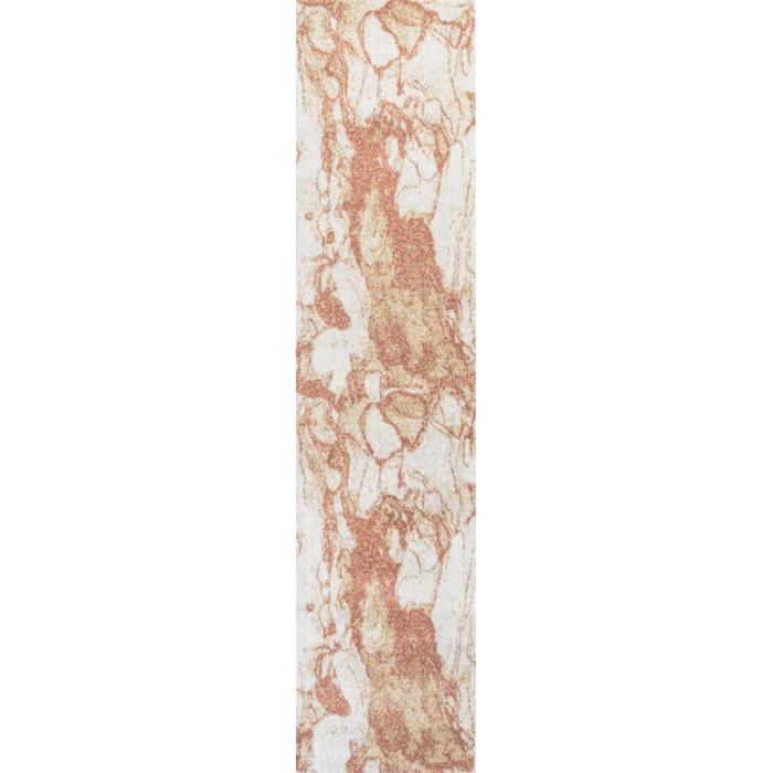 Marmo Abstract Marbled Modern Orange/Cream 2 ft. x 8 ft. Runner Rug