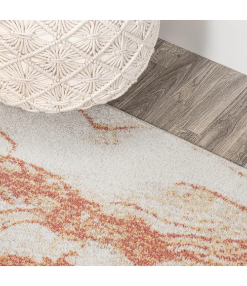 Marmo Abstract Marbled Modern Orange/Cream 2 ft. x 8 ft. Runner Rug