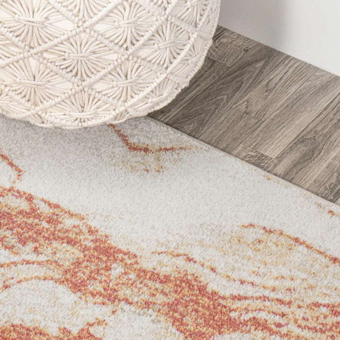 Marmo Abstract Marbled Modern Orange/Cream 2 ft. x 8 ft. Runner Rug