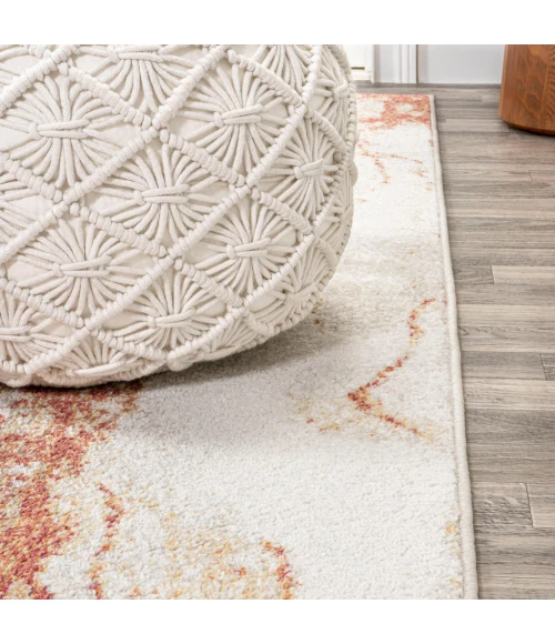 Marmo Abstract Marbled Modern Orange/Cream 2 ft. x 8 ft. Runner Rug