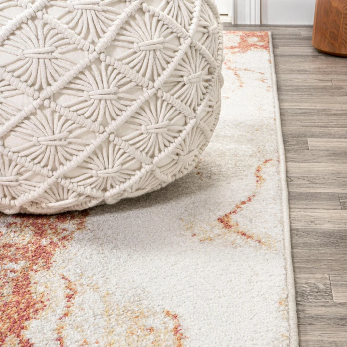 Marmo Abstract Marbled Modern Orange/Cream 2 ft. x 8 ft. Runner Rug