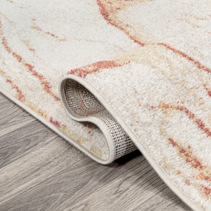 Marmo Abstract Marbled Modern Orange/Cream 2 ft. x 8 ft. Runner Rug