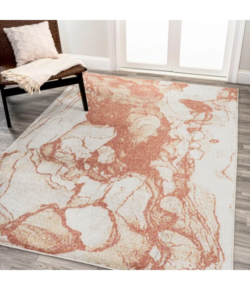 Marmo Abstract Marbled Modern Orange/Cream 3 ft. x 5 ft. Area Rug