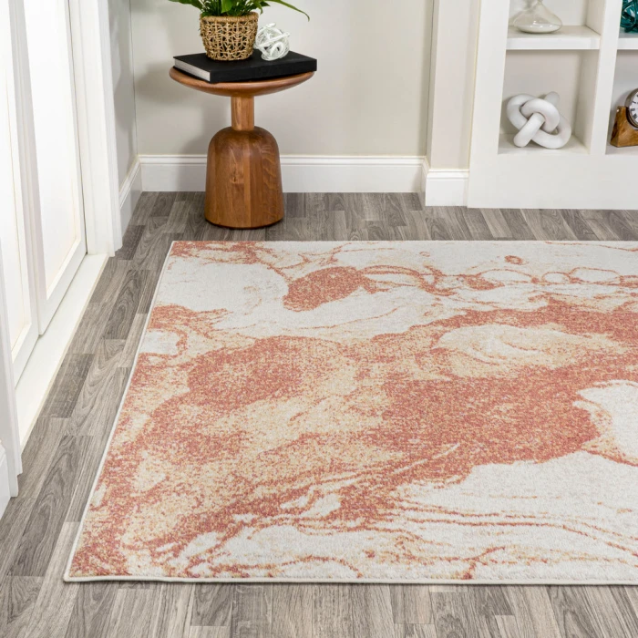 Marmo Abstract Marbled Modern Orange/Cream 8 ft. x 10 ft. Area Rug