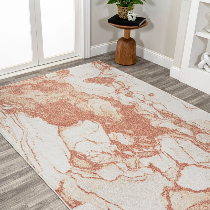 Marmo Abstract Marbled Modern Orange/Cream 8 ft. x 10 ft. Area Rug