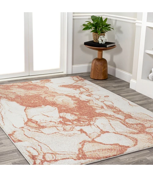 Marmo Abstract Marbled Modern Orange/Cream 3 ft. x 5 ft. Area Rug