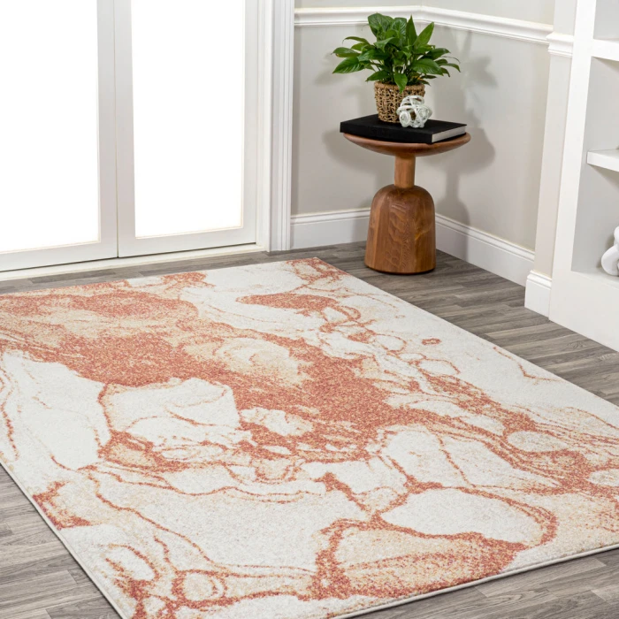 Marmo Abstract Marbled Modern Orange/Cream 8 ft. x 10 ft. Area Rug