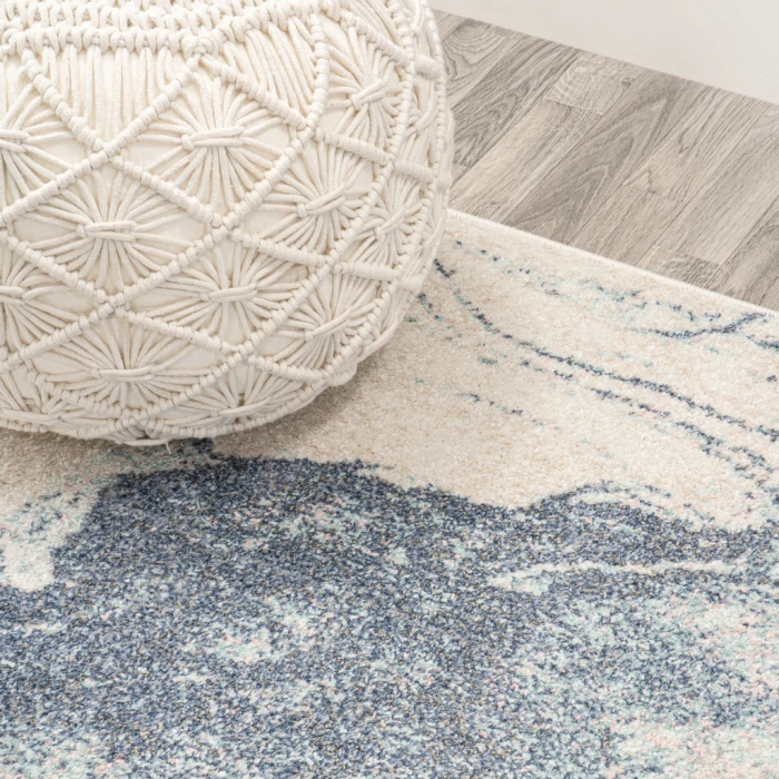Marmo Abstract Marbled Modern Blue/Cream 2 ft. x 8 ft. Runner Rug
