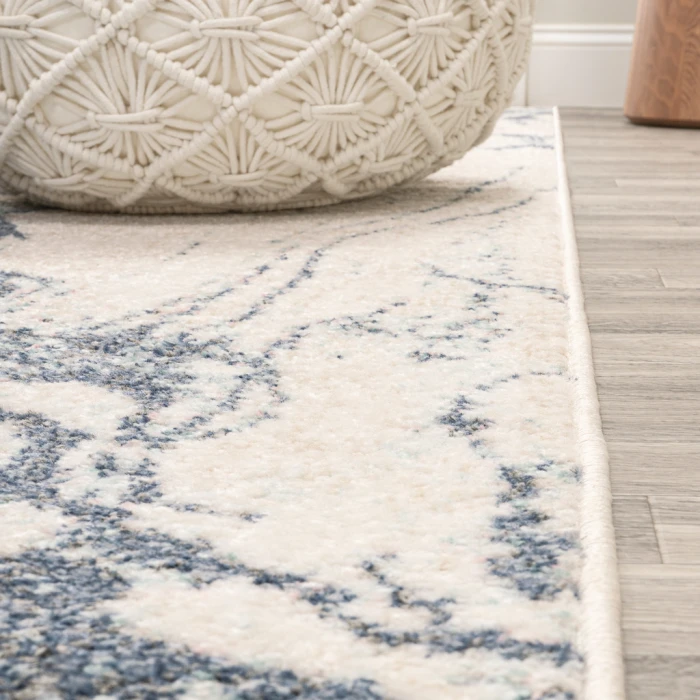 Marmo Abstract Marbled Modern Blue/Cream 2 ft. x 8 ft. Runner Rug