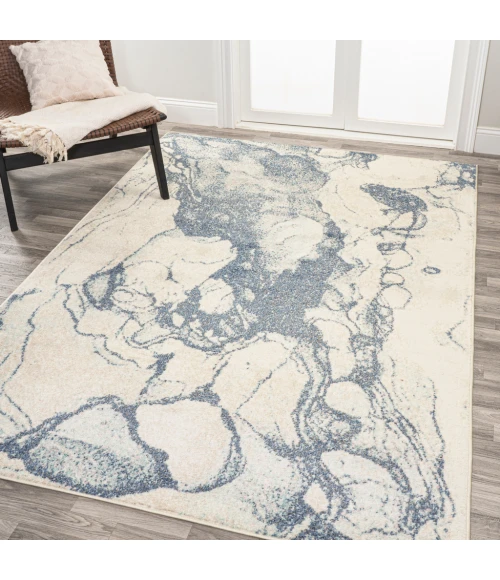 Marmo Abstract Marbled Modern Blue/Cream 5 ft. x 8 ft. Area Rug