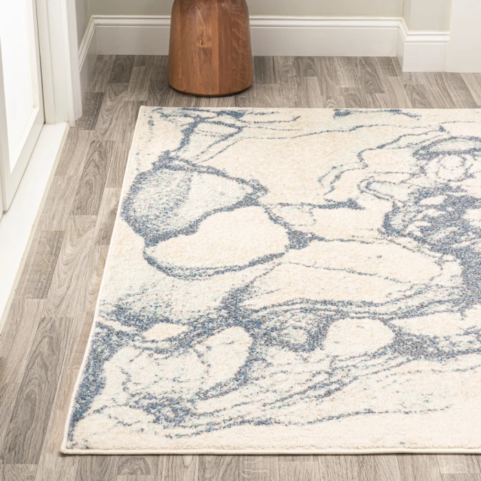 Marmo Abstract Marbled Modern Blue/Cream 4 ft. x 6 ft. Area Rug